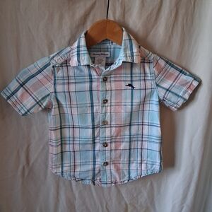 Tommy Bahama boys pastel plaid button up shirt Size 4 years 100% cotton  #kids